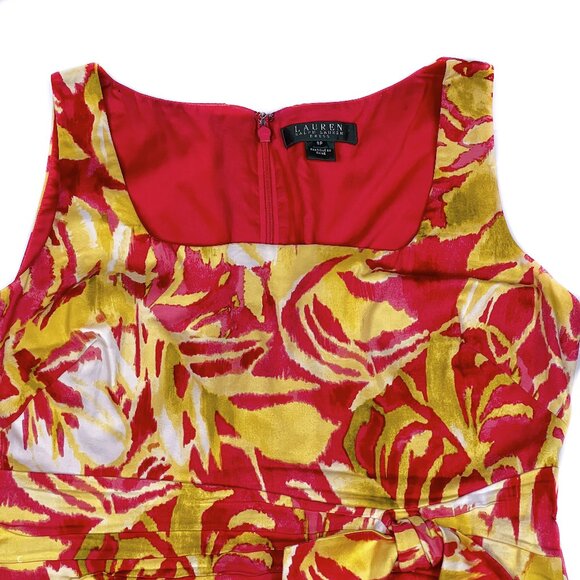 Ralph Lauren Dress Tropical Floral Red Yellow Sleeveless Dress Bow Sz 8P - NWOT - Picture 3 of 10